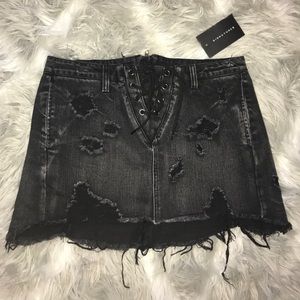 NWT Distressed Denim Black Lace-Up Skirt